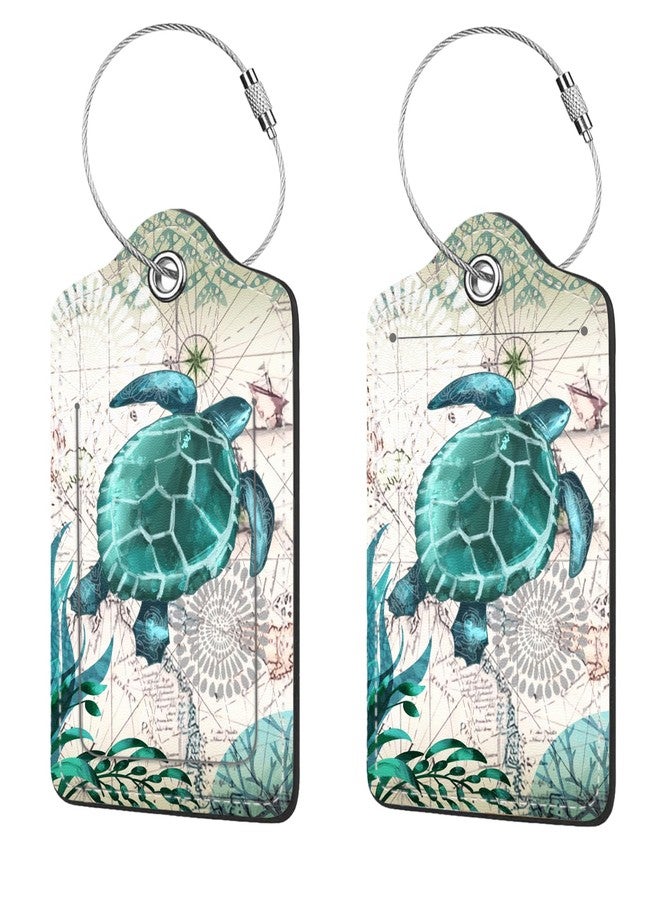 Anikathy 2 Pcs Luggage Tags for Suitcase, Cute Unique PU Leather Travel Bag Tag with Privacy Cover ID Label Address Card and Durable Metal Ring Suitable for Men Women Children Backpack, Turtles - Image 1